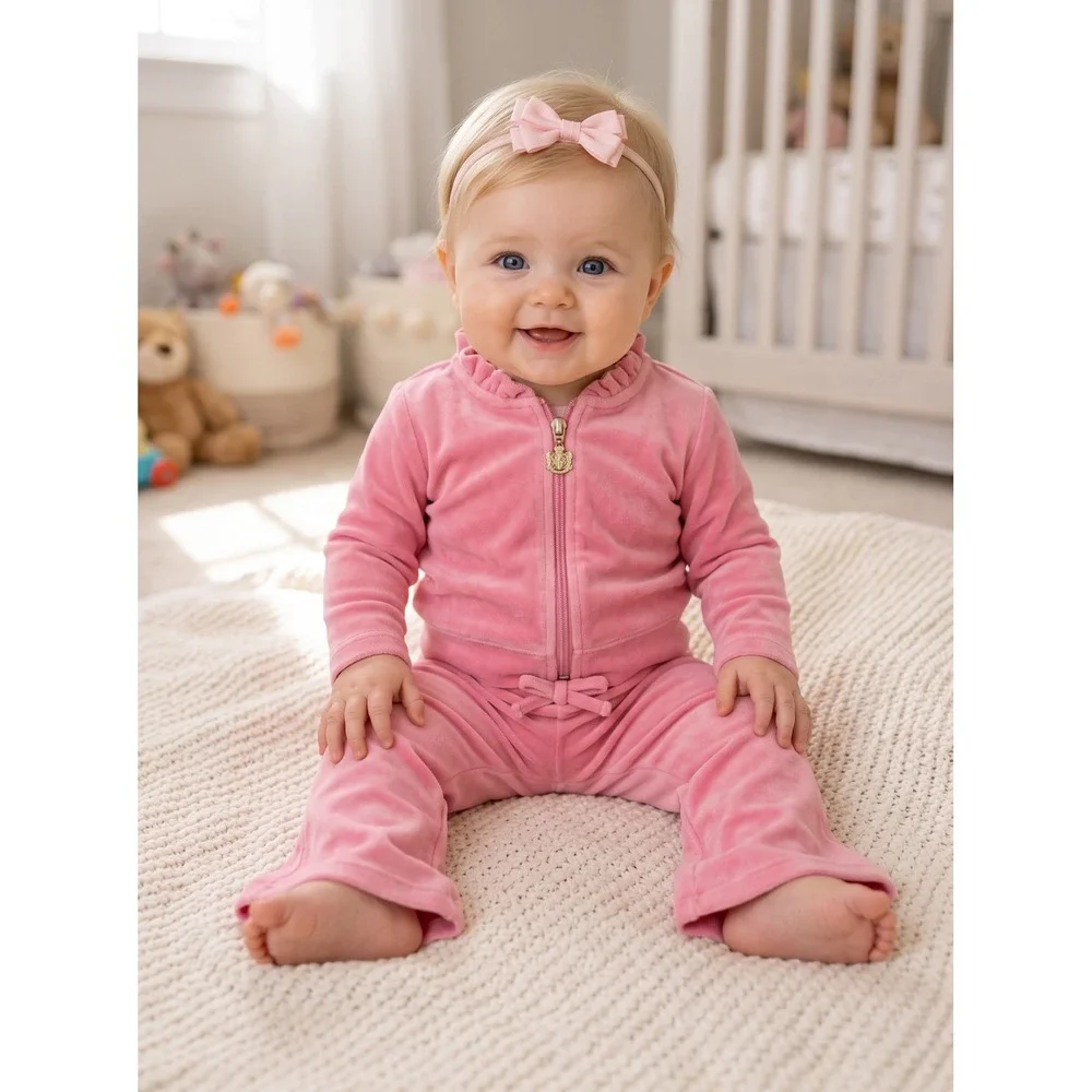 The Beaufort Bonnet Company Pink Velour Ruffle Tracksuit Set 2T